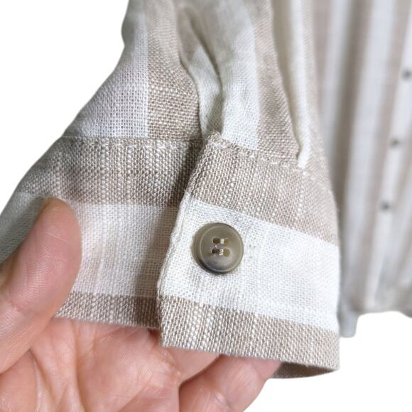 Anthropologie RD & Koko Linen Tunic Top XL Wide Stripe Button Down Pocket - Picture 6 of 11